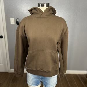 Hollister Boxy Fit Cropped Hoodie, Brown, XS